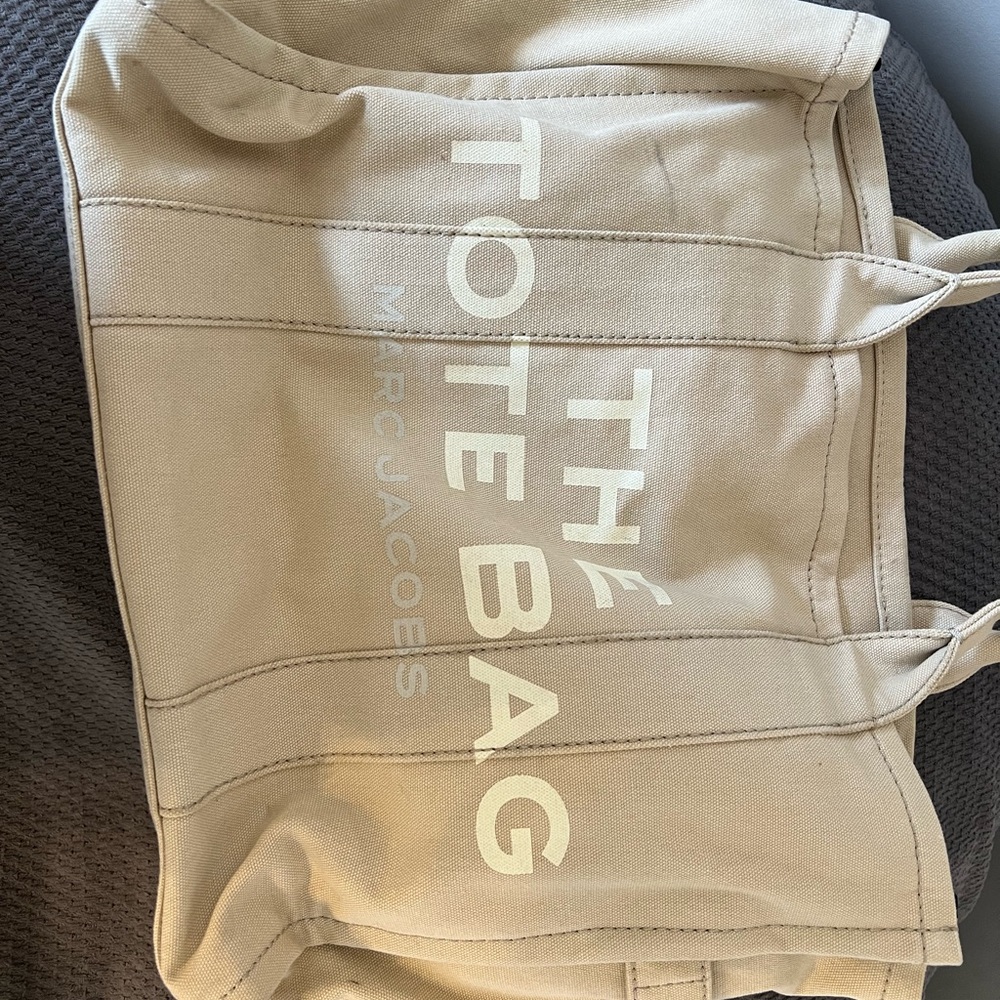 Marc Jacobs Tan Tote Bag with White Lettering
